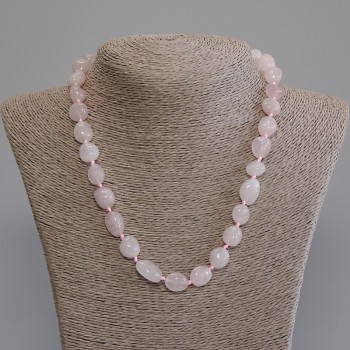 Pink Quartz Faceted Bead Necklace, diameter 11-16×9-11 mm ±, length 50 cm ± with clasp