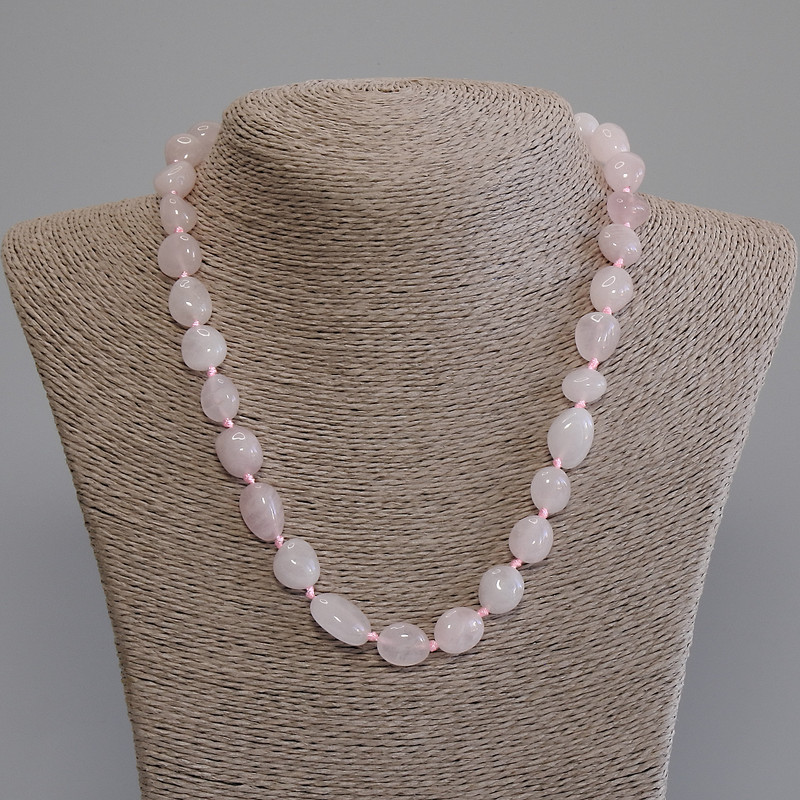 Pink Quartz Faceted Bead Necklace, diameter 11-16×9-11 mm ±, length 50 cm ± with clasp