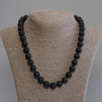 Shungite Necklace (Imitation) Smooth Bead, 12 mm Diameter, 50 cm Length, with Clasp
