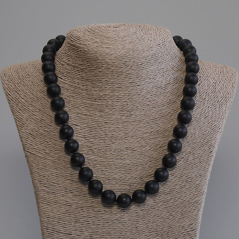 Shungite Necklace (Imitation) Smooth Bead, 12 mm Diameter, 50 cm Length, with Clasp