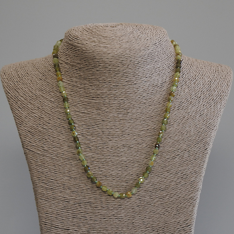Grossular Necklace (Green Garnet) Faceted Cube 4x4 mm, approx. 50 cm long, with clasp