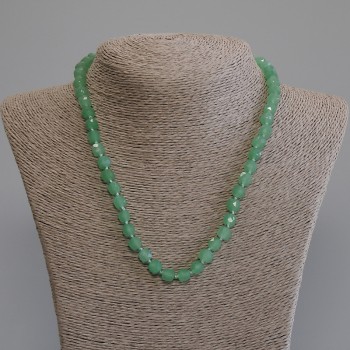 Nephrite Necklace, Natural Stone, Faceted Cube, Diameter 7×7 mm, Length 50 cm±