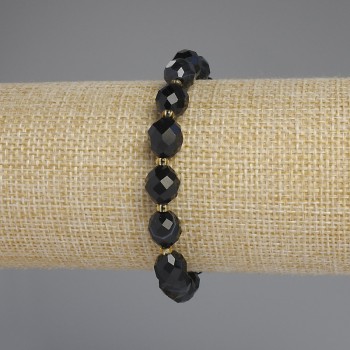 Bracelet made of natural agate with faceted beads, 10×8 mm diameter, 3 mm seed beads, length 18 cm