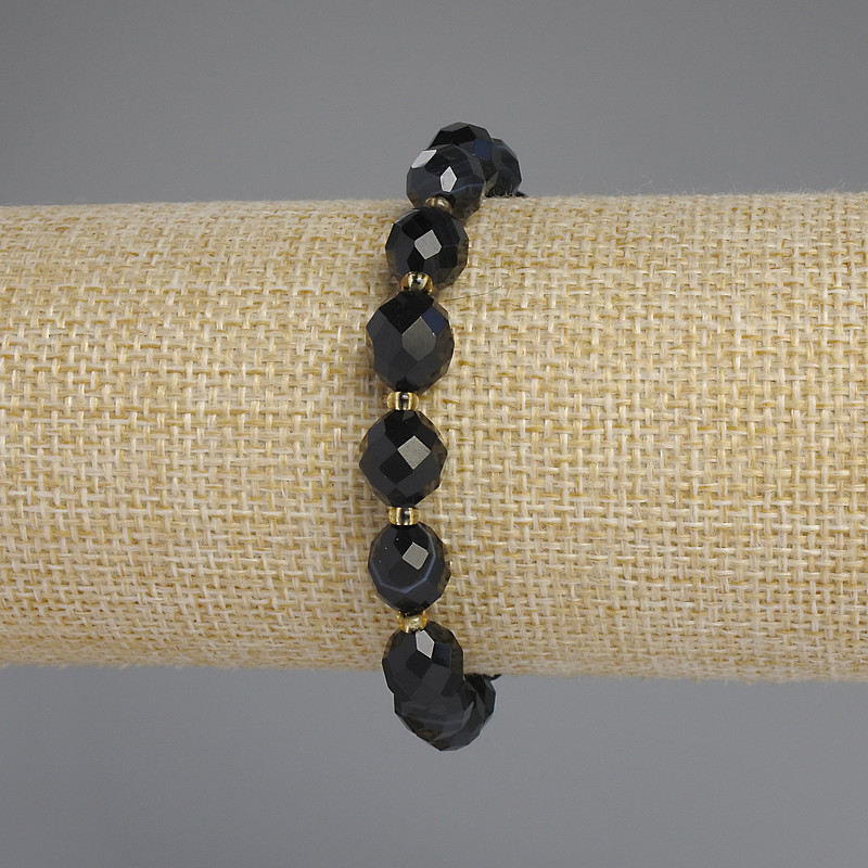 Bracelet made of natural agate with faceted beads, 10×8 mm diameter, 3 mm seed beads, length 18 cm