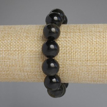 Bracelet with natural Sun Obsidian, smooth beads, 14 mm diameter, length 18 cm +