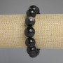 Natural Obsidian Bracelet with Silver-Gray Smooth Beads, 14 mm Diameter, 18 cm Length +