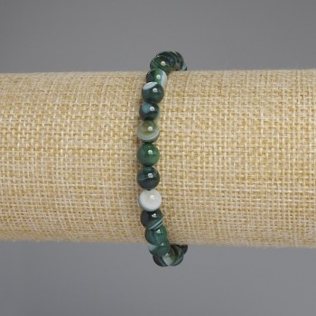 Agate Bracelet with Smooth Beads, 6 mm Diameter, 18 mm Length, Stretch