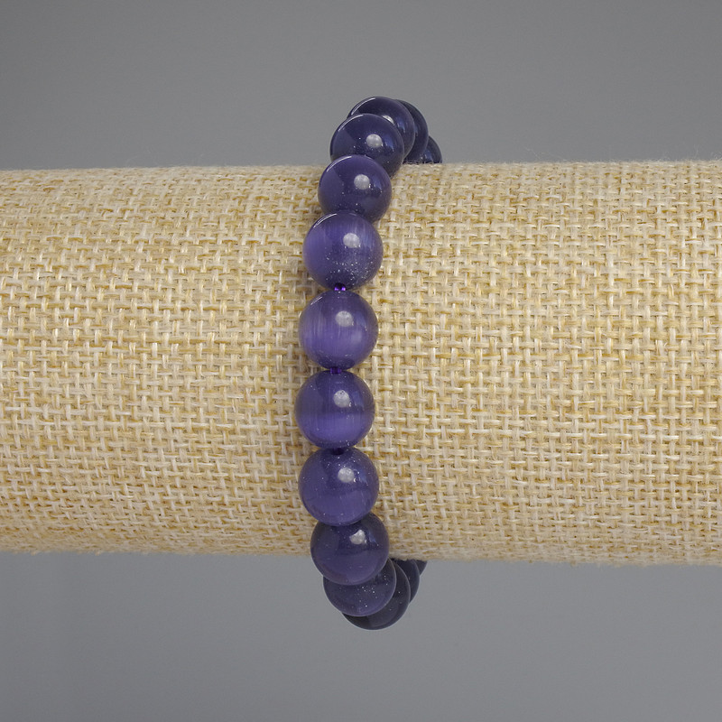 Cat's Eye Bracelet with Smooth Beads, 9.5 mm Diameter, 18 mm Length, Stretch