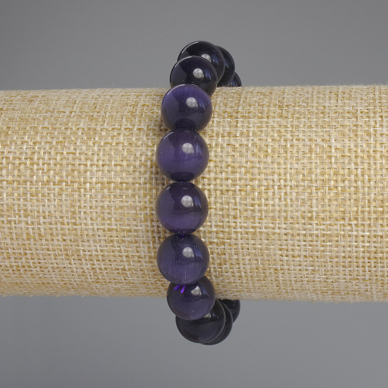 Cat's Eye Bracelet with Smooth Beads, 11.5 mm Diameter, 18 mm Length, Stretch