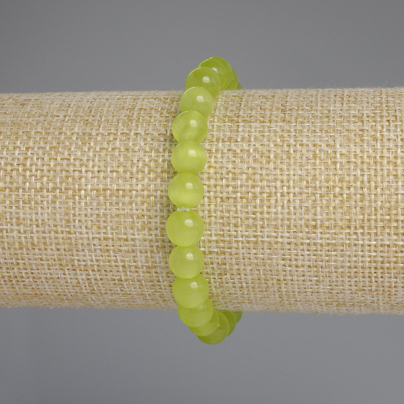 Cat's Eye Bead Bracelet with Smooth Beads, 8 mm Diameter, 18 mm Length, Stretch