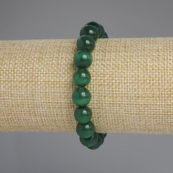 Cat's Eye Stone Bracelet with a Smooth Bead, 10mm Diameter, 18mm Length, Stretch