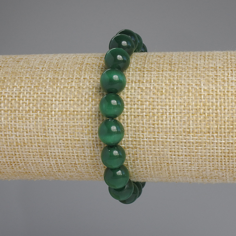 Cat's Eye Stone Bracelet with a Smooth Bead, 10mm Diameter, 18mm Length, Stretch
