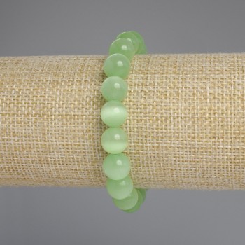 Cat's Eye Stone Bracelet — Smooth Beads, 10 mm Diameter, 18 mm Length, Stretch