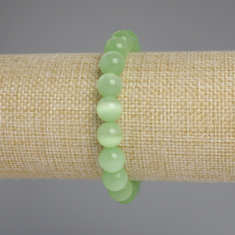 Cat's Eye Stone Bracelet — Smooth Beads, 10 mm Diameter, 18 mm Length, Stretch