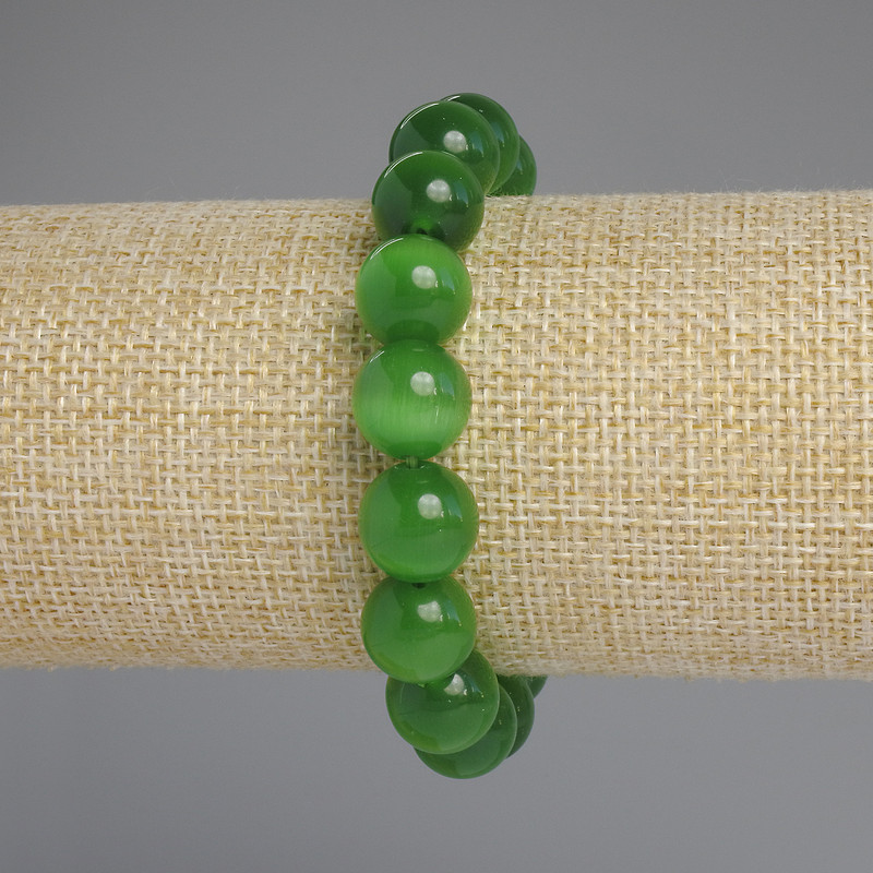 Cat's Eye Bracelet, Smooth Bead, Diameter 12 mm +/-, Length 18 mm +/- Stretch