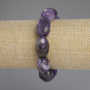 Bracelet with Faceted Amethyst Beads, diameter 17-20×12-16 mm, length 18 mm, stretch