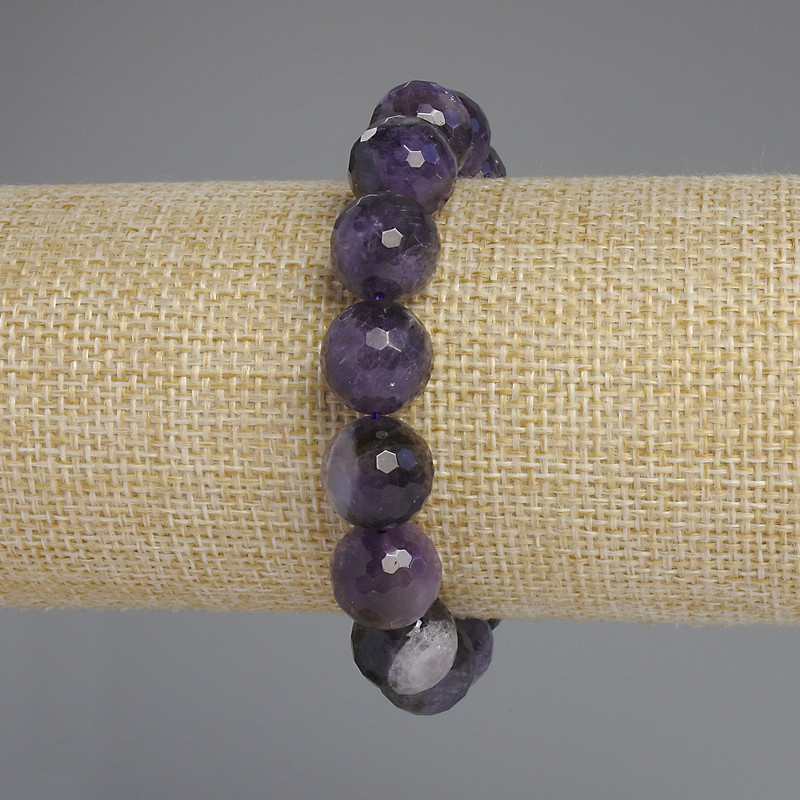 Amethyst Faceted Bead Bracelet, 12 mm diameter, 18 mm length, Stretch