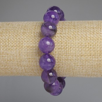 Amethyst bracelet with smooth beads, 14 mm diameter ±, 18 mm length ±, elastic stretch base