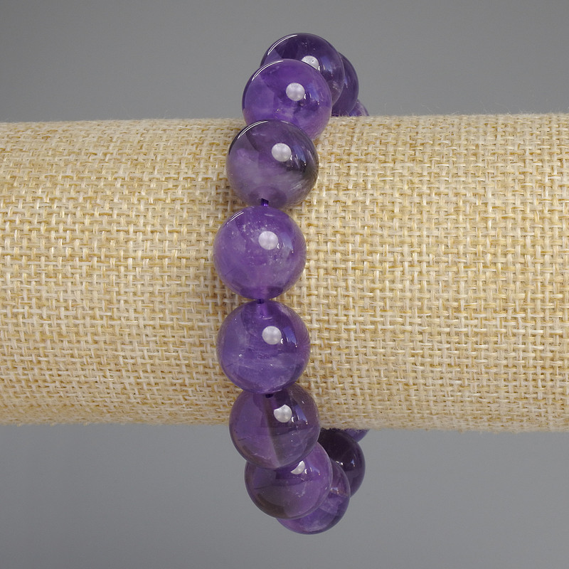 Amethyst bracelet with smooth beads, 14 mm diameter ±, 18 mm length ±, elastic stretch base