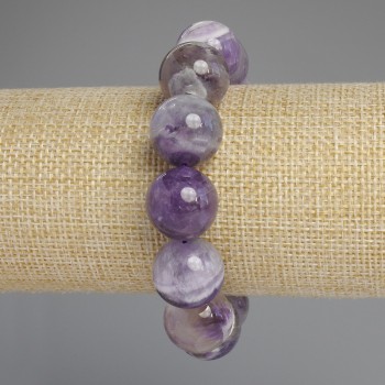 Chevron Amethyst Bracelet, smooth beads, 16 mm diameter, 18 mm length, elastic