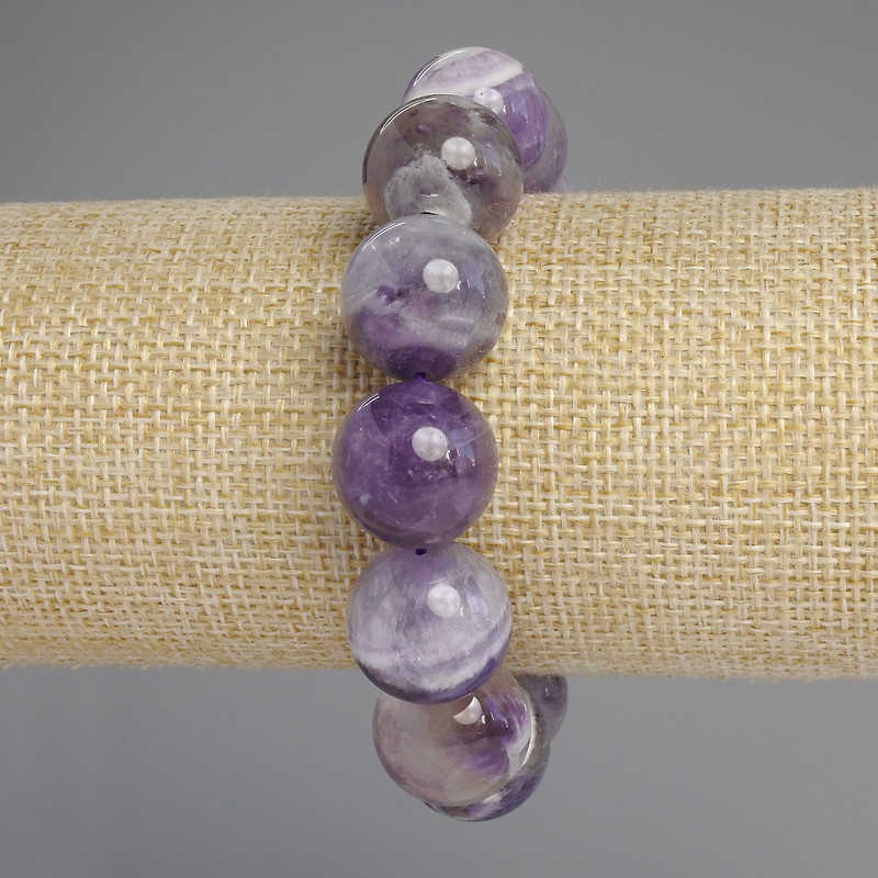 Chevron Amethyst Bracelet, smooth beads, 16 mm diameter, 18 mm length, elastic