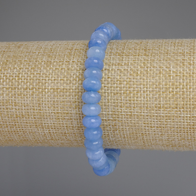 Aquamarine Rondelle Bracelet, 8×4.5 mm diameter, 18 mm length, stretchy base