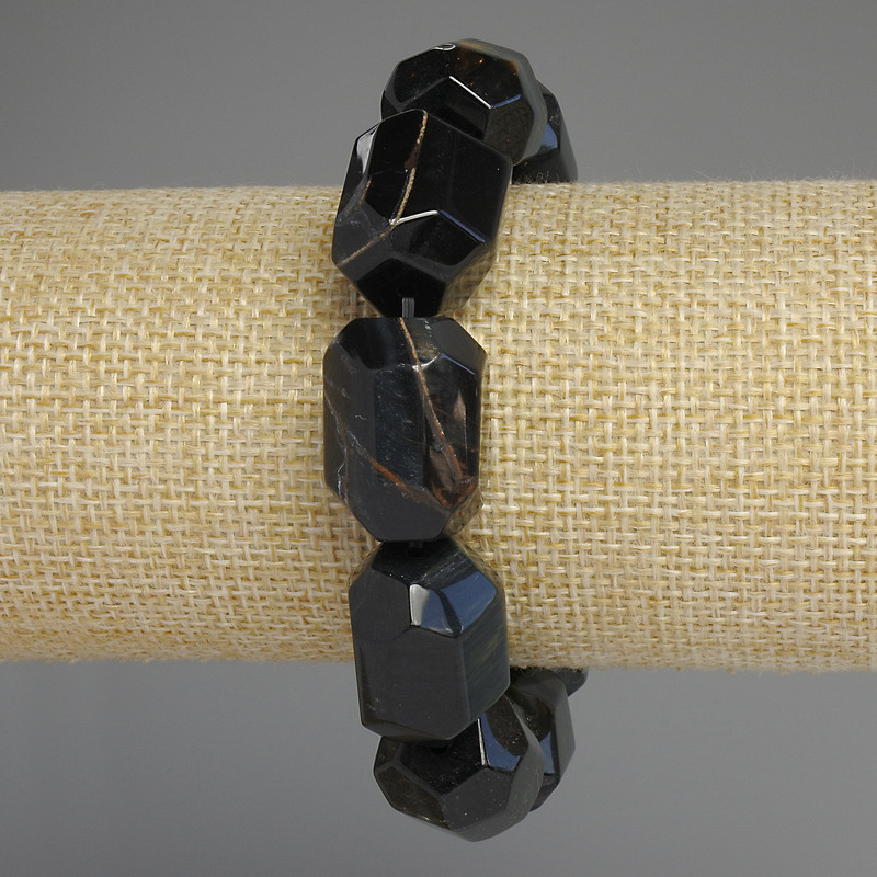 Bracelet with Hawk's Eye, Faceted Beads, Diameter 20x16 mm+, Length 18 mm +/- Stretch