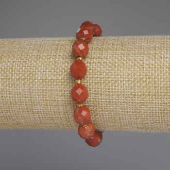 Red Jasper Bracelet with Faceted Seed Beads, Diameter 10x9 mm +/-, 3 mm Beads +/-, Length 18 mm +/-, Stretch