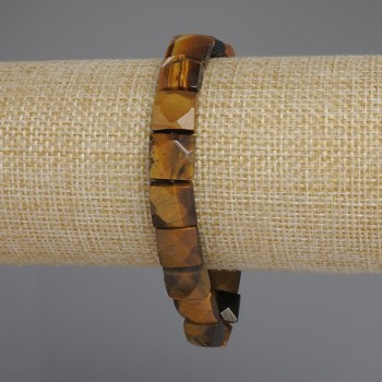 Tiger's Eye bracelet with faceted square beads, diameter 10 mm ±, length 18 mm ±, stretch