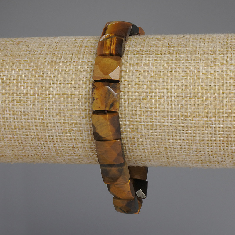 Tiger's Eye bracelet with faceted square beads, diameter 10 mm ±, length 18 mm ±, stretch