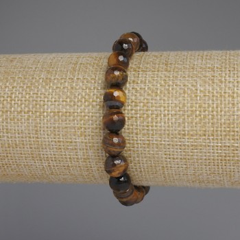 Tiger's Eye Bracelet with Faceted Beads, 8 mm Diameter, 18 mm Length, Stretch
