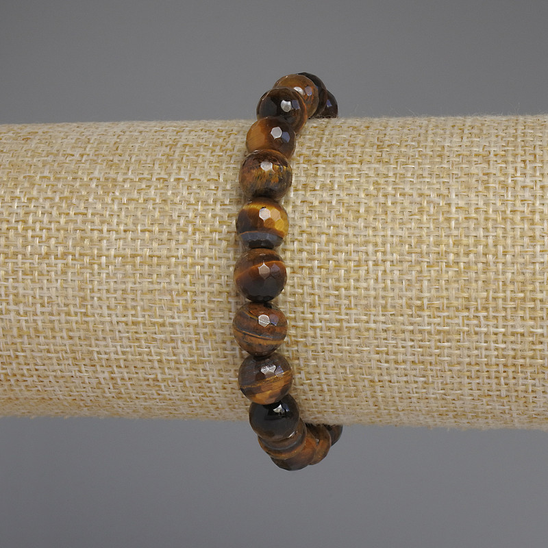 Tiger's Eye Bracelet with Faceted Beads, 8 mm Diameter, 18 mm Length, Stretch