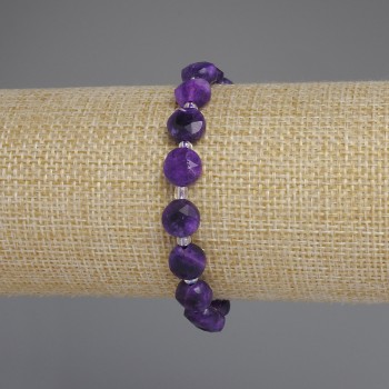 Sugilite Bracelet with Faceted Coin, 8 mm Diameter, 3 mm Beads, 18 mm Length, Stretch