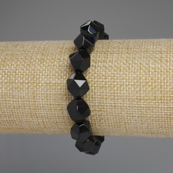 Bracelet Black Onyx Faceted, Diameter 12x10 mm, Length 18 mm +/- Stretch