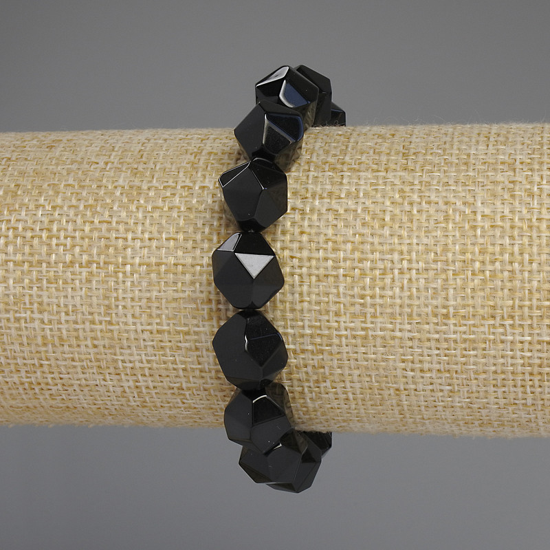 Bracelet Black Onyx Faceted, Diameter 12x10 mm, Length 18 mm +/- Stretch