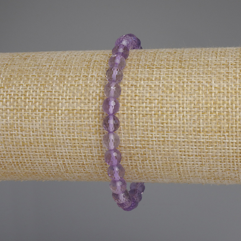 Amethyst Faceted Bead Bracelet, 6 mm diameter, 18 mm length, stretch bracelet