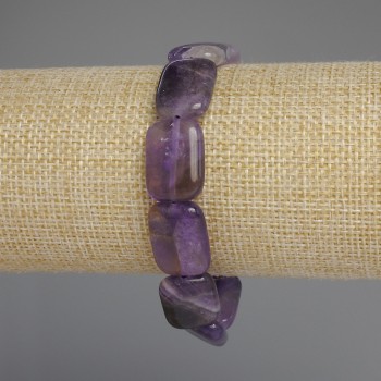 Amethyst bracelet with rectangular links, 18x13 mm, 18 mm length, stretch base