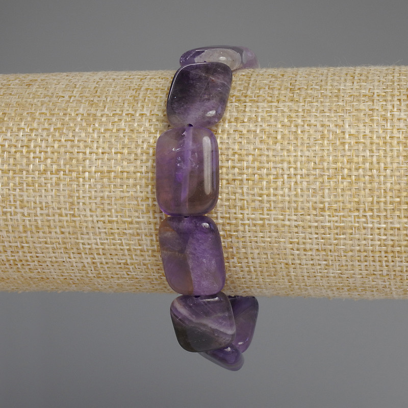 Amethyst bracelet with rectangular links, 18x13 mm, 18 mm length, stretch base
