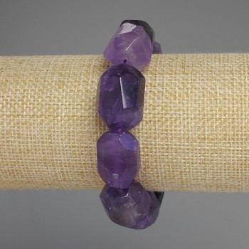 Amethyst Faceted Rondelle Bracelet, diameter 19-22×14-17 mm, length 18 mm +/- stretch