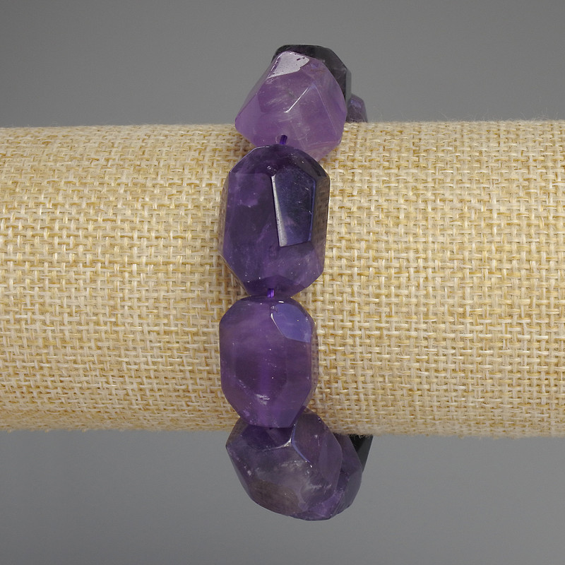 Clearance! Amethyst Faceted Rondelle Bracelet, 19–22×14–17 mm, length 18 mm, stretch