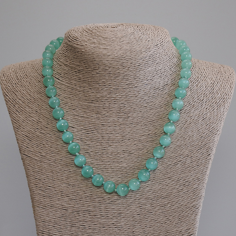 Cat's Eye Necklace with Smooth Beads, 9.5 mm Diameter, 50 cm Length +/- with Clasp