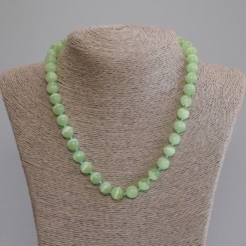 Cat's Eye Bead Necklace, Smooth Beads, 10 mm Diameter, 50 cm Length, with Clasp