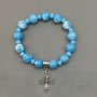 Larimar Bracelet (Imitation) Bead 10mm + Czech Glass Rondelle 6x5mm + with Metal Inserts, Length 18mm + Stretch