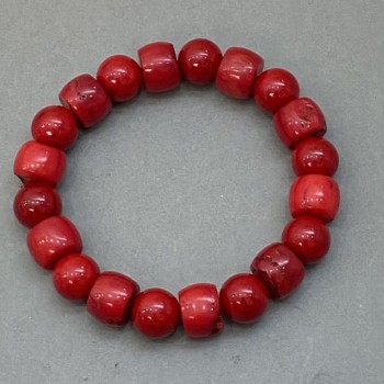 Natural Coral Bracelet, Rondelle 11x8mm, Bead 10mm, Length 18mm, Stretch