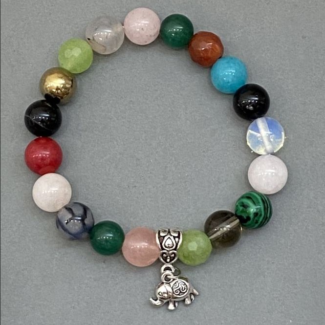 Assorted Bracelet (Aquamarine, Chrysoprase, Malachite) beads, diameter 10 mm, length 18 cm, stretch