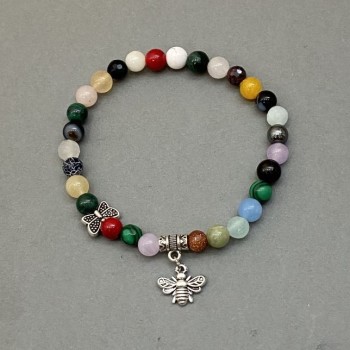 Assorted Bracelet (Aquamarine, Agate, Howlite) Beads, 6 mm diameter +/-, length 18 cm +/- stretch