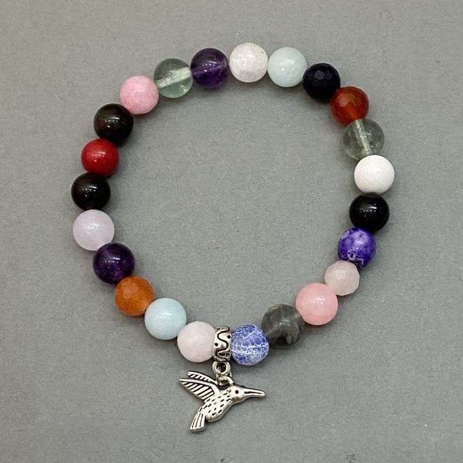 Bracelet Assortment (Aquamarine, Agate, Smoky Topaz) beads, 8 mm diameter, 18 cm length, stretch