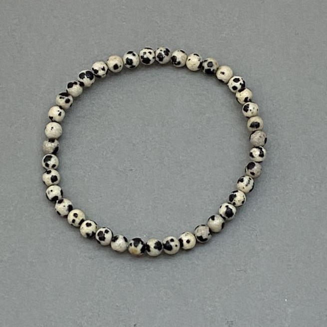 Dalmatian Jasper Bead Bracelet, 5 mm diameter, 18 cm length, stretch