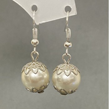 Pearl imitation earrings - ball 12mm, length 33mm