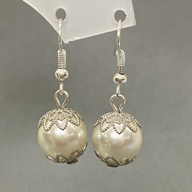 Pearl imitation earrings - ball 12mm, length 33mm